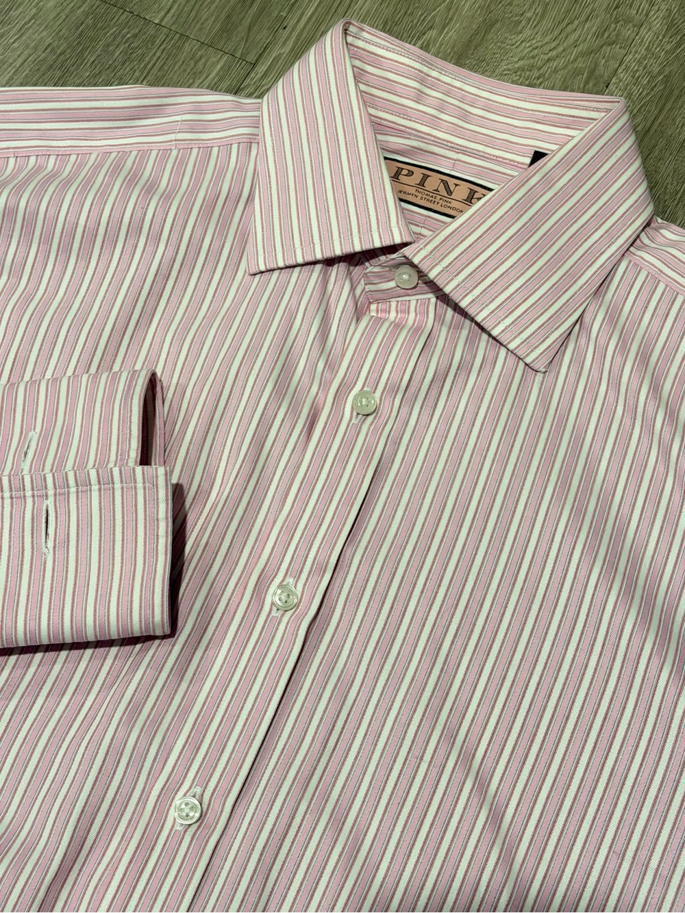Thomas Pink Jermyn Street London Slim Fit Striped Dress Shirt Sz L 41/16